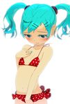  aqua_eyes aqua_hair bad_id bad_pixiv_id bikini bikini_skirt blush flat_chest hair_ornament hairclip hatsune_miku nail_polish navel polka_dot polka_dot_bikini polka_dot_swimsuit solo swimsuit tears tko_(hhan) twintails vocaloid 