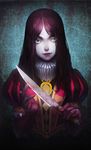  alice:_madness_returns alice_(wonderland) alice_in_wonderland bad_id bad_pixiv_id brown_hair gloves green_eyes heart highres jewelry knife lip_(lih8) long_hair neck_ruff necklace pale_skin solo weapon 