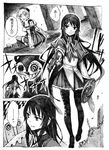  akemi_homura comic graphite_(medium) greyscale gun handgun magical_girl mahou_shoujo_madoka_magica monochrome multiple_girls nobita pantyhose shield tomoe_mami traditional_media translated weapon witch_(madoka_magica) 