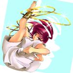  ankle_cuffs bad_id bad_pixiv_id bare_legs barefoot chain cuffs feet fighting_stance full_body gold jewelry lowres magi_the_labyrinth_of_magic morgiana necklace red_hair simple_background skirt solo sparkle white_skirt 