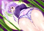  animal_ears ass bent_over bunny_ears cum kisaragi_yuki panties purple_hair red_eyes reisen_udongein_inaba skirt solo striped striped_panties touhou trefoil underwear 