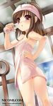  :o blush bottle brown_hair legs looking_back nicomi.com open_mouth original red_eyes short_hair solo sorimura_youji sweat towel wet 