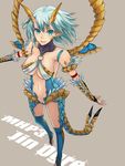  ashita_(2010) bad_id bad_pixiv_id blue_eyes earrings engrish fur highres horns jewelry monster_hunter monster_hunter_portable_3rd personification ranguage short_hair solo tail thighhighs zinogre 