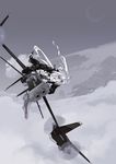  absurdres aircraft cloud flying highres long_hair mof mof's_silver_haired_twintailed_girl monochrome original sky solo twintails vehicle very_long_hair weapon 