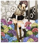  brown_eyes brown_hair buzz cat flower hairband jewelry necklace original skirt solo thighhighs 