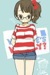  brown_eyes brown_hair genderswap genderswap_(mtf) glasses shorts side_ponytail solo wally where's_wally yukke 