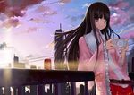  bad_id bad_pixiv_id belt building can city cloud evening floating_hair frilled_sleeves frills handheld_game_console hands houraisan_kaguya linsert long_hair looking_at_viewer pink_eyes playstation_portable sky solo sunset touhou twilight wide_sleeves wind 
