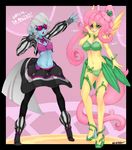  anthrofied arthropod blush bra breasts butterfly camel_toe clothed clothing dialog dress equine eyewear female fingerless_gloves fluttershy_(mlp) friendship_is_magic glasses gloves goggles grey_hair hair heels high_heels horse insect long_hair mammal my_little_pony navel necklace panties photo_finish_(mlp) pink_hair pony pose skimpy skirt slugbox smile stripes teeth text underwear 