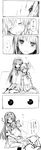  akemi_homura blush comic greyscale highres hot hug kaname_madoka kyubey mahou_shoujo_madoka_magica monochrome multiple_girls school_uniform sweat tadano_kagekichi translated yuri 