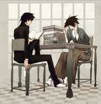  bad_id bad_pixiv_id black_hair book chair gakuran goroo itoshiki_nozomu japanese_clothes kudou_jun male_focus multiple_boys reading sandals sayonara_zetsubou_sensei school_uniform sitting socks table 