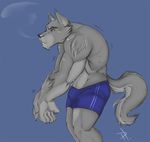  abstract_background blue_background canine chromatic_background male mammal muscles plain_background pose psycohound solo tail topless wolf 