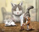  canvas cat creating_art dersheltie feline fur mammal mouse paint painting pose rodent watching white white_fur 