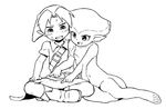  1girl bad_id bad_pixiv_id barefoot blush fish_girl greyscale hat indian_style link monochrome monster_girl om_(nk2007) pointy_ears princess_ruto sitting smile the_legend_of_zelda the_legend_of_zelda:_ocarina_of_time webbed_feet zora 