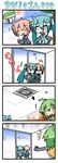  3girls 4koma =_= ahoge aqua_hair blush chibi chibi_miku closed_eyes comic crossover detached_sleeves directional_arrow drill_hair elbow_gloves error fingerless_gloves fl-chan fl_studio from_behind gloves green_hair hatsune_miku hot kasane_teto minami_(colorful_palette) multiple_girls open_mouth pink_hair skirt surprised sweatdrop twintails utau vocaloid |_| 