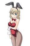  animal_ears barnaby_brooks_jr blonde_hair bow bowtie breasts bunny_ears bunny_girl bunny_tail bunnysuit cleavage genderswap genderswap_(mtf) glasses green_eyes masakichi_(crossroad) medium_breasts pantyhose short_hair simple_background solo tail tiger_&amp;_bunny white_background wrist_cuffs 