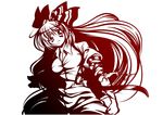  bow ff_gradient fujiwara_no_mokou gradient hair_bow long_hair looking_at_viewer monochrome simple_background solo tatamiya torn_clothes touhou 