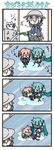  &gt;_&lt; 3girls 4koma chibi chibi_miku closed_eyes comic crossover drill_hair hat hatsune_miku kasane_teto long_hair minami_(colorful_palette) multiple_girls puddle tears twintails utau vocaloid yowane_haku yowaneko |_| 