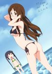  2girls =_= arched_back armpits arms_behind_back arms_up ass back bangs bare_legs bare_shoulders bikini black_bikini black_hair breast_envy breasts brown_eyes brown_hair chibi cleavage closed_eyes closed_mouth cloud d: dated day dutch_angle errant flat_chest from_side glasses green_bikini groin halterneck hand_behind_head hand_in_hair hips k-on! kneepits legs_apart light_smile long_hair looking_at_another looking_at_viewer looking_back medium_breasts multiple_girls nakano_azusa navel open_mouth outdoors parted_bangs rimless_eyewear round_eyewear side-tie_bikini sideboob sidelocks signature sky smile straight_hair string_bikini swimsuit tears thong_bikini twintails underboob very_long_hair wading water yamanaka_sawako 