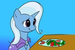  equine female feral friendship_is_magic grass horn horse kloudmutt mammal my_little_pony plate solo strawberries table trixie_(mlp) unicorn 