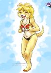  blonde_hair blush breast_fondling canine clothed clothing cocker cocker_spaniel dog female fondling fur hair hybrid mammal mecharm mongoose nintendo pok&#233;ball pok&#233;mon pok&eacute;ball skimpy solo swimsuit tight_clothing vap video_games yellow yellow_fur 