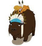  black_eyes bovine brown_fur buffalo chief_thunderhooves_(mlp) chieftain duo feathers female feral friendship_is_magic fur headdress little_strongheart_(mlp) low_res male mammal my_little_pony papercell tribal 