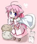  ahoge animal_ears blue_eyes blush bun_cover cape chibi dog_days dog_ears dog_girl dog_tail double_bun gloves kugelschreiber millhiore_f_biscotti open_mouth pink_hair shirt short_hair skirt skirt_set smile solo tail 