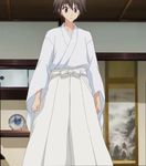  black_hair ceiling hakama hoshizora_e_kakaru_hashi interior kazuma_hoshino plate shelf wall_scroll 