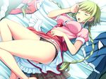  bed cleavage eyes_closed game_cg green_hair lingerie long_hair open_mouth pantsu sleeping solo twin_tails upskirt 