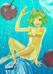  bad_id bad_pixiv_id bikini blue_eyes cherry food fruit goggles green_hair gumi high_heels highres ice nail_polish one_eye_closed open_mouth shoes solo swimsuit tcb underwater vocaloid 