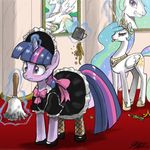  alicorn cleaning duster equine female friendship_is_magic horse john_joseco maid_outfit my_little_pony pony princess_celestia_(mlp) trollestia twilight_sparkle_(mlp) unicorn 
