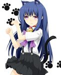  animal_ears bell bell_collar blue_hair cat_ears cat_tail collar furude_rika highres higurashi_no_naku_koro_ni long_hair nemu_(nebusokugimi) paw_pose paw_print pleated_skirt purple_eyes skirt solo tail 