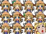  &gt;_&lt; :d ^_^ anger_vein angry bad_id bad_pixiv_id banned_artist blonde_hair blue_eyes blush chargeman_ken! closed_eyes expressions faceset frog hair_ornament hair_ribbon hat kisaragi_zwei moriya_suwako o_o open_mouth parody ribbon short_hair smile touhou xd 