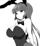  animal_ears arms_behind_back bow bowtie breasts bunny_ears bunny_tail bunnysuit cleavage detached_collar fake_animal_ears greyscale hime_cut hizuki_akira large_breasts long_hair monochrome natsume_(pokemon) pantyhose pokemon pokemon_(game) pokemon_rgby solo tail 