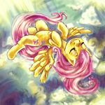 buttercup_saiyan buttercupsaiyan cloud clouds cute equine female feral fluttershy_(mlp) flying friendship_is_magic hair happy horse inside_loop lying mammal my_little_pony on_back pegasus pink_hair pony solo wings 