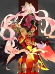  absurdres commentary_request dark_skin feather_trim fire fire_emblem fire_emblem_heroes flame from_behind full_body gauntlets hair_ornament highres laevateinn_(fire_emblem_heroes) long_hair nonomori_(anst_nono) pink_hair solo standing twintails 