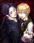  alois_trancy bad_id bad_pixiv_id black_hair blonde_hair blue_eyes claude_faustus dr. glasses gloves kuroshitsuji male_focus multiple_boys nail_polish tongue yellow_eyes 