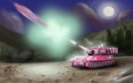  2011 ambiguous_gender blue_eyes cloud feralblooddragon friendship_is_magic hair howitzer military moon my_little_pony outside paladin_sph pink_hair pinkie_pie_(mlp) solo tank tree weapon wood 
