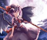  bad_id bad_pixiv_id banned_artist bat_wings blush dress hat highres purple_hair red_eyes remilia_scarlet short_hair solo spear_the_gungnir toshizaki_shouma touhou weapon wings 