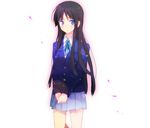  akiyama_mio black_hair blue_eyes blush k-on! long_hair mosa petals school_uniform solo 