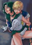  blonde breast_grab fingering gloves green_hair kaiou_michiru oppai sailor_moon sailor_neptune sailor_uranus serafuku ten&#039;ou_haruka vagina yuri 