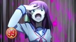  angel_beats! emerald_eyes evil green_hair_ribbon hand_to_forehead_in_dramatic_gesture_and_pose laugh open_mouth tension_metre yurippe 