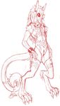  bodysuit bondage bound chain claws collar female mask monochrome red_and_white sci-fi sergal sketch skinsuit slave solo unknown_artist zipper 