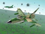  aircraft airplane battle bomb camouflage commentary day drop_tank explosion f-105_thunderchief flying jet jungle military nagase_mizuchi nature pilot real_life sky smoke vietnam war 