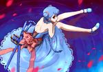  bare_shoulders blue_hair braid dress futaba_channel koronu koronu_korinne long_hair lowres red_eyes shinmai_(kyata) sitting solo sword twintails twinte weapon 