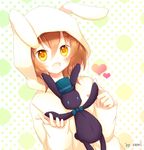  :d akane_(goma) animal_ears bad_id bad_pixiv_id brown_hair bunny_ears doll goma_(11zihisin) heart hood hoodie male_focus open_mouth original otoko_no_ko short_hair smile solo souta_(goma) stuffed_animal stuffed_bunny stuffed_toy yellow_eyes 