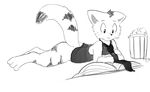  anthro bed bittersweet_candy_bowl cat crossgender feline male mammal markings marshmallow_(artist) necktie on_stomach plain_background reading solo tabby webcomic white_background 