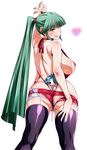  :q ass back breasts cutoffs denim denim_shorts green_eyes green_hair huge_breasts long_hair muvluv ponytail pussy shino_(comic_penguin_club) shorts solo thighhighs tongue tongue_out torn_clothes tsukuyomi_mana very_long_hair 