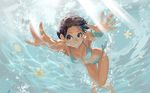  barefoot bikini black_eyes brown_hair flowers possible_duplicate short_hair swimsuit temoshi underwater 