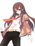  belt brown_hair brown_legwear jacket legwear_under_shorts long_hair makise_kurisu necktie pantyhose red_neckwear rikudou_inuhiko shorts solo steins;gate 