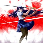  bad_id bad_pixiv_id blue_hair futaba_channel katana koronu koronu_korinne long_hair lowres oekaki pantyhose red_eyes school_uniform serafuku shinmai_(kyata) skirt solo sword weapon 